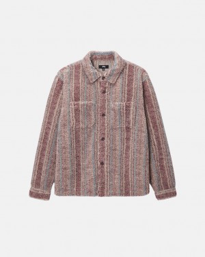 Stussy A Rayas Sherpa Shirt - Unisex Tops Shirts Rojos | MXXBR39122