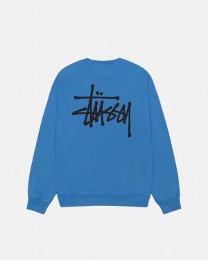 Stussy Basic Stussy Crew Pigment Dyed - Unisex Hoodies Azules | UMXND23148