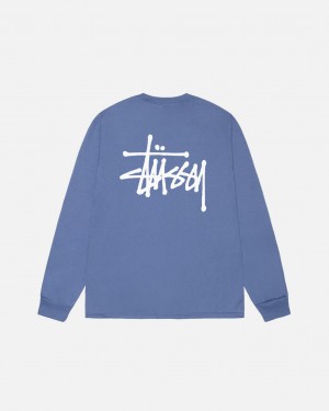 Stussy Basic Stussy Ls Tee - Mens Long Sleeve T-Shirt Azules | PMXQX71644