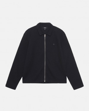 Stussy Big Thermal Zip Shirt - Unisex Tops Shirts Negros | MXZPD12859