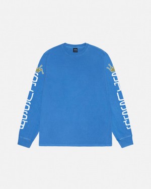 Stussy Jumbo LS Tee Pigment Dyed - Unisex Longsleeve Azules | MXEAH19601