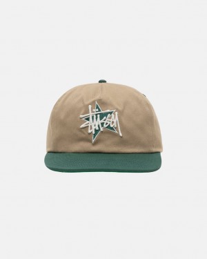 Stussy Mid-Depth Basic Star Strapback - Unisex Kaki | GMXEC46712