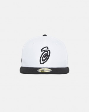 Stussy New Era 59Fifty Curly S - Unisex Blancos Negros | MXZPD72296