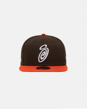 Stussy New Era 59Fifty Curly S - Unisex Marrom Naranjas | BMXSD91439