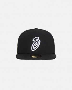 Stussy New Era 59Fifty Curly S - Unisex Negros | GMXUC55429