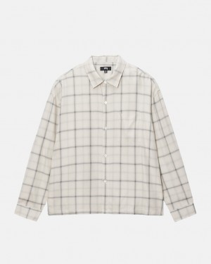 Stussy Shadow Plaid Rayon Shirt - Unisex Tops Beige | MXJBT53168