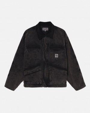 Stussy Shop Jacket Washed Lona - Unisex Jackets Negros | XMXGW94751