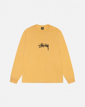 Stussy Small Stock LS Tee Pigment Dyed - Unisex Longsleeve Naranjas | YMXGT18123