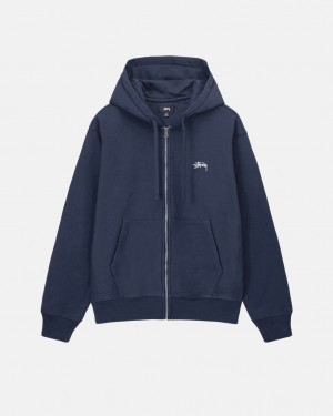 Stussy Stock Logo Zip Hoodie - Unisex Hoodies Azul Marino | MXCIF86183