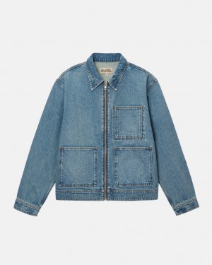 Stussy Zip Trabajo Jacket Denim - Unisex Jackets Azules | MXEGJ30997