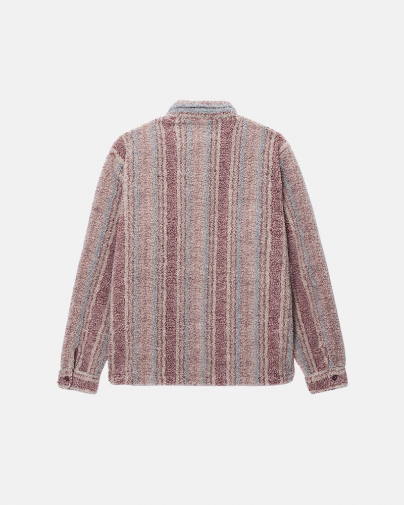 Stussy A Rayas Sherpa Shirt - Unisex Tops Shirts Rojos | MXXBR39122