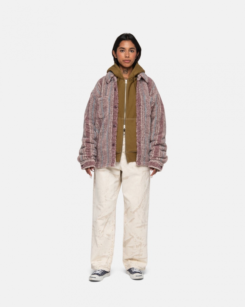 Stussy A Rayas Sherpa Shirt - Unisex Tops Shirts Rojos | MXXBR39122