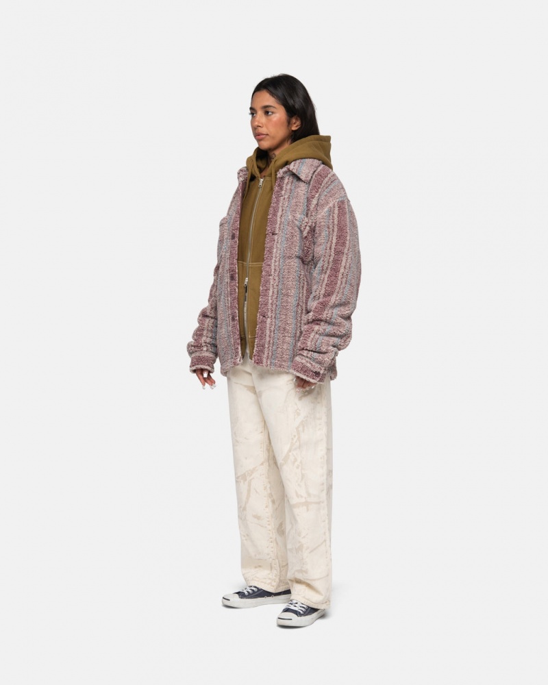 Stussy A Rayas Sherpa Shirt - Unisex Tops Shirts Rojos | MXXBR39122