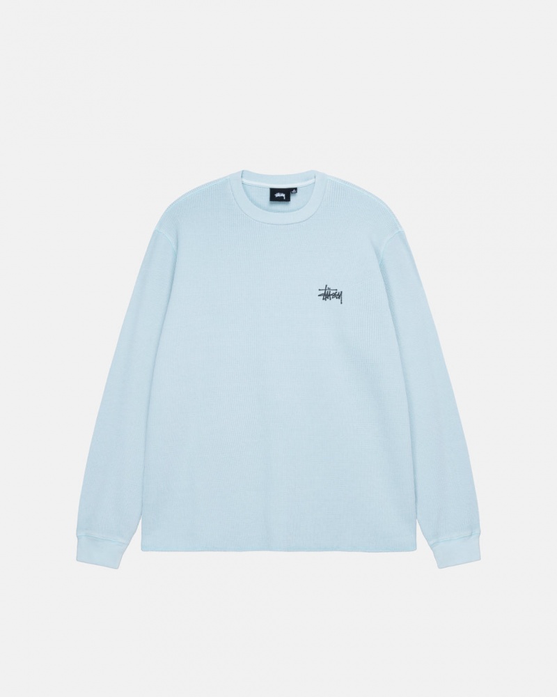 Stussy Basic Stock Ls Thermal - Mens Long Sleeve Knit Azules Claro | MXNEJ25373