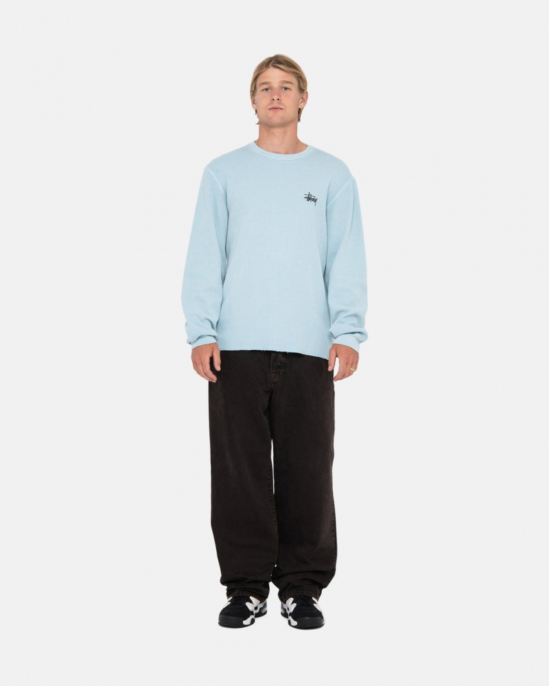 Stussy Basic Stock Ls Thermal - Mens Long Sleeve Knit Azules Claro | MXNEJ25373