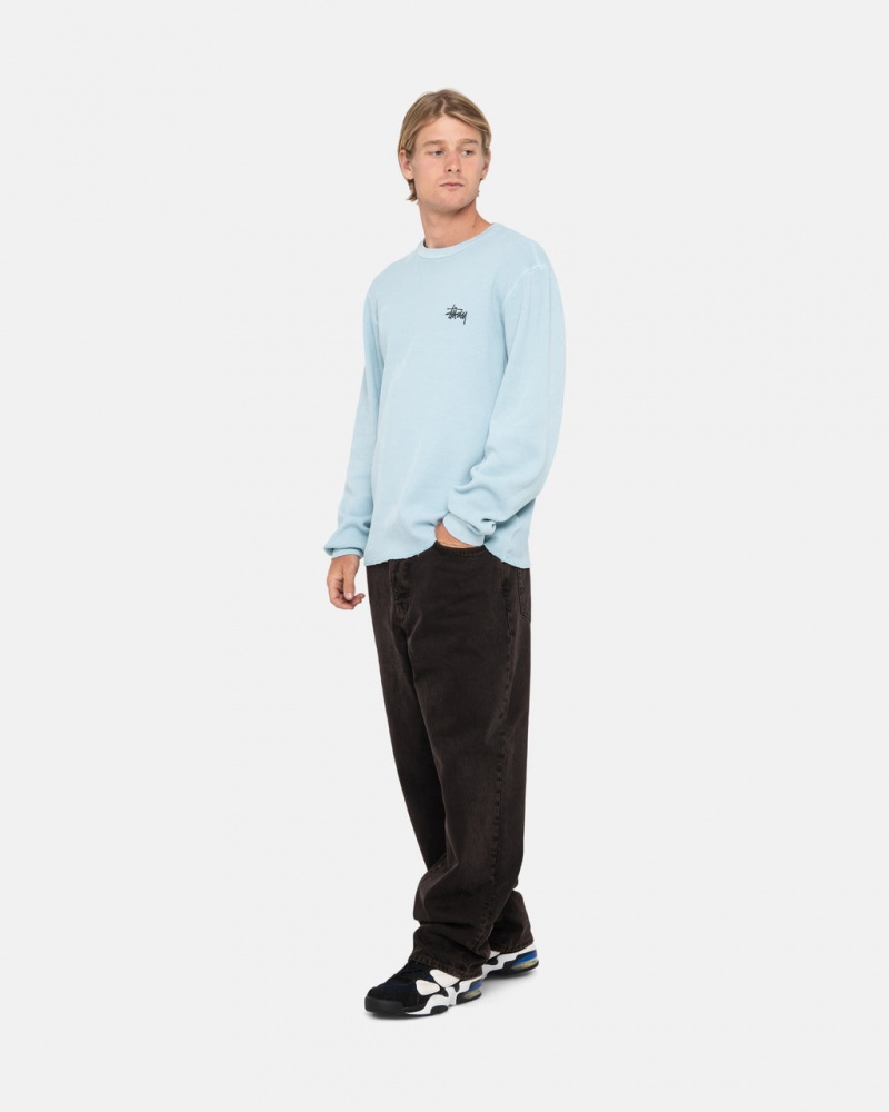 Stussy Basic Stock Ls Thermal - Mens Long Sleeve Knit Azules Claro | MXNEJ25373