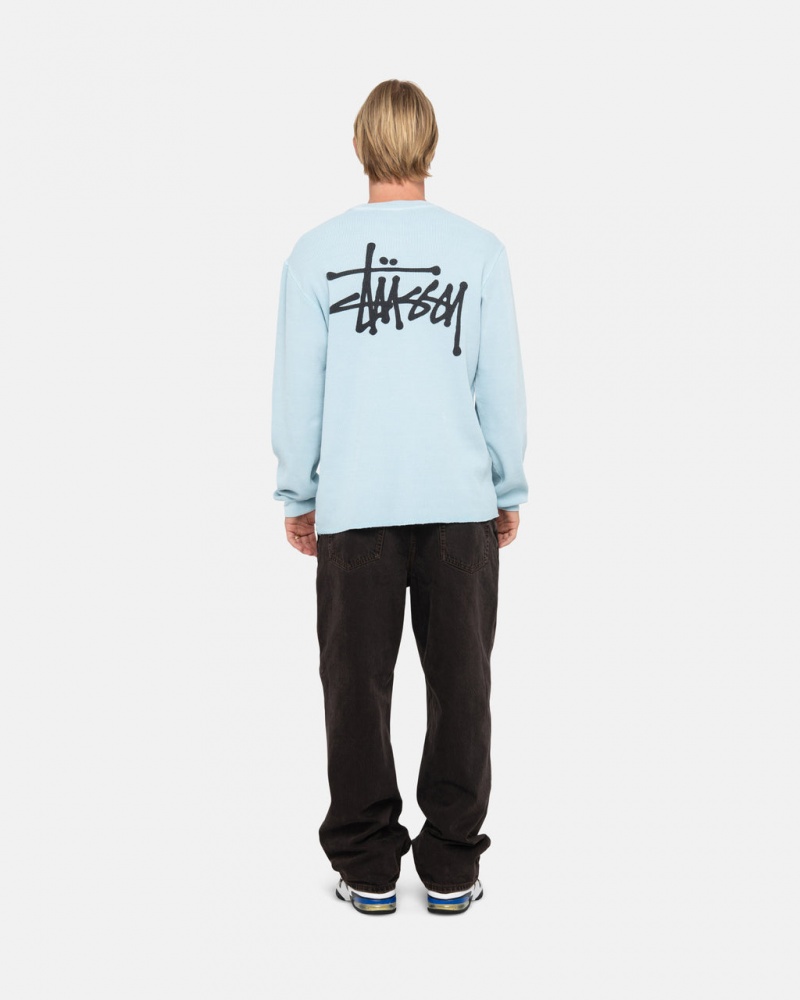 Stussy Basic Stock Ls Thermal - Mens Long Sleeve Knit Azules Claro | MXNEJ25373