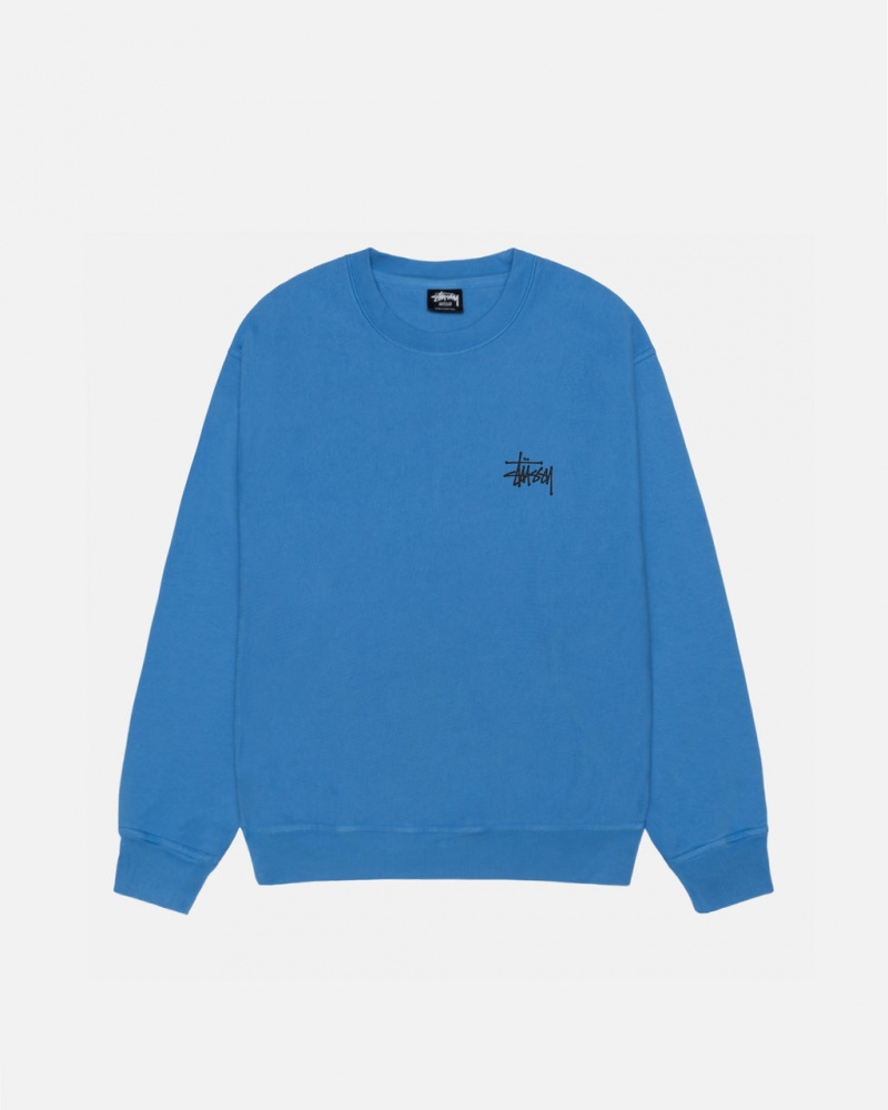 Stussy Basic Stussy Crew Pigment Dyed - Unisex Hoodies Azules | UMXND23148