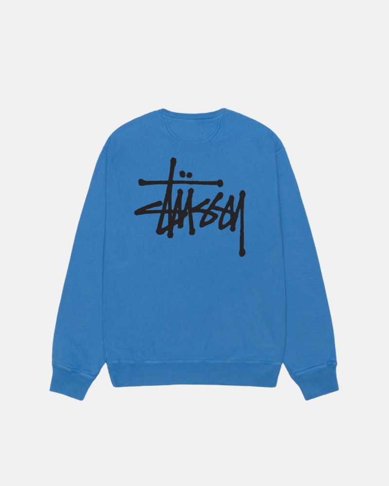 Stussy Basic Stussy Crew Pigment Dyed - Unisex Hoodies Azules | UMXND23148