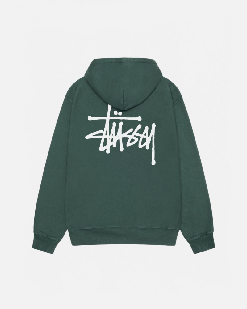 Stussy Basic Stussy Hoodie Pigment Dyed - Unisex Hoodies Verdes | SMXNY68112