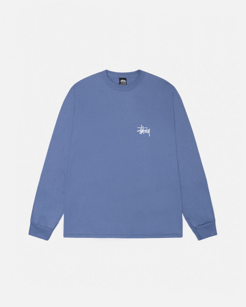 Stussy Basic Stussy Ls Tee - Mens Long Sleeve T-Shirt Azules | PMXQX71644