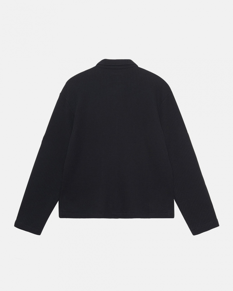 Stussy Big Thermal Zip Shirt - Unisex Tops Negros | TMXPQ81820