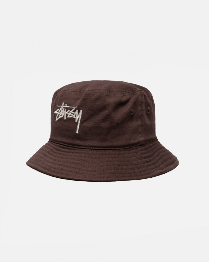 Stussy Bucket Hat Big Stock - Unisex Chocolate | QMXWA36859