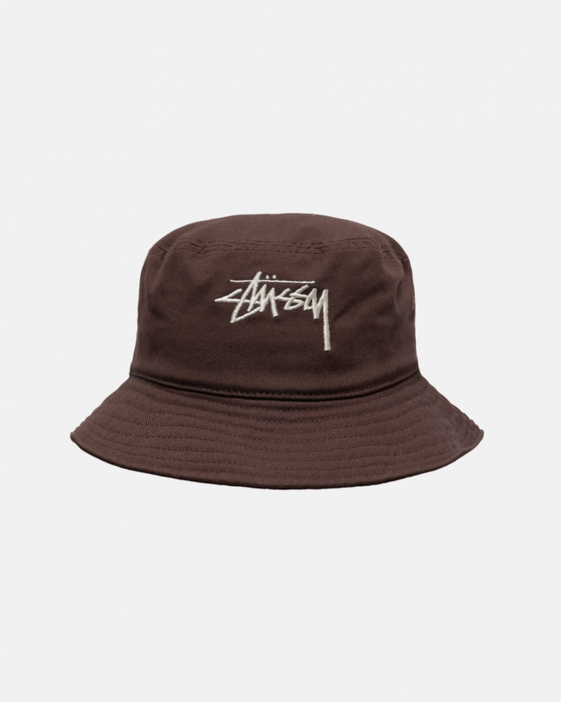 Stussy Bucket Hat Big Stock - Unisex Chocolate | QMXWA36859