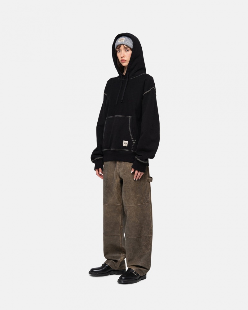 Stussy Contrast Stitch Label Hoodie - Unisex Hoodies Negros | ZMXMJ60597