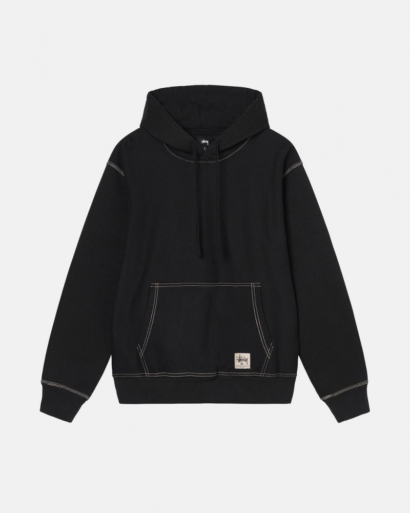 Stussy Contrast Stitch Label Hoodie - Unisex Hoodies Negros | ZMXMJ60597