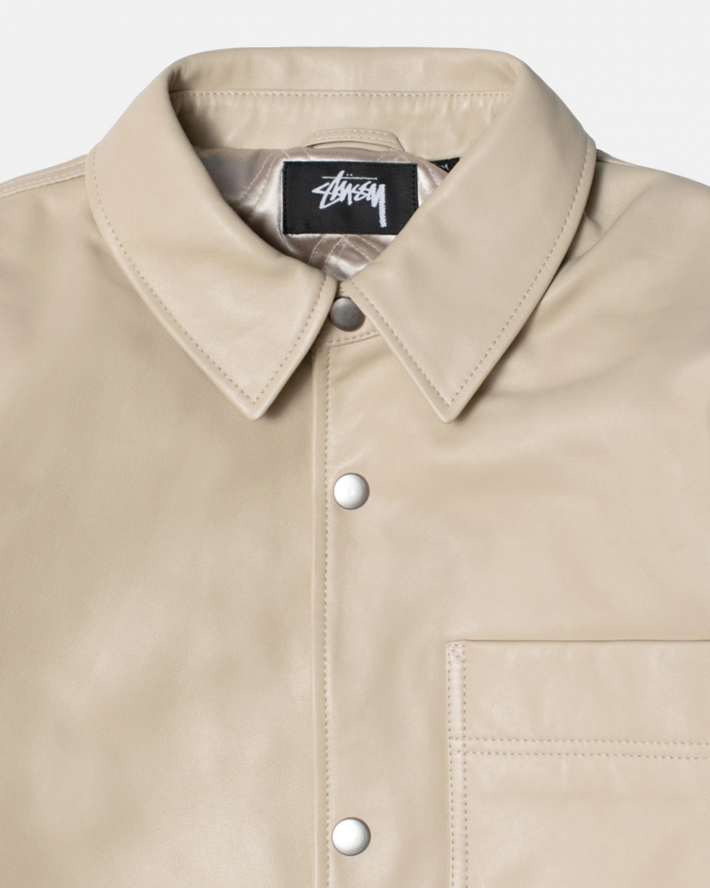 Stussy Cuero Overshirt - Unisex Tops Beige | MMXFT44451