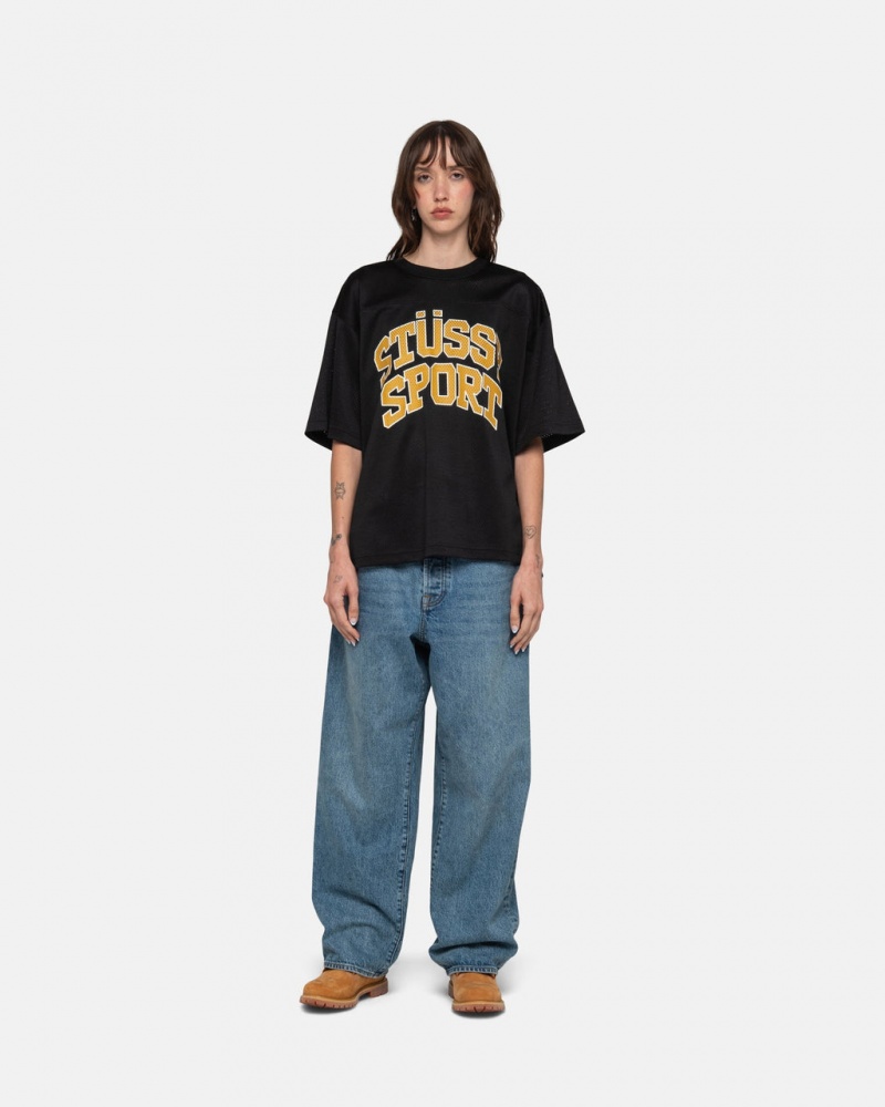 Stussy Deporte Mesh Football Jersey - Unisex Sweaters Knits Negros | XMXBH63665