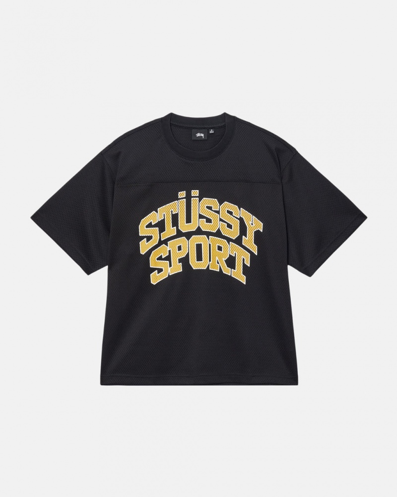 Stussy Deporte Mesh Football Jersey - Unisex Sweaters Knits Negros | XMXBH63665