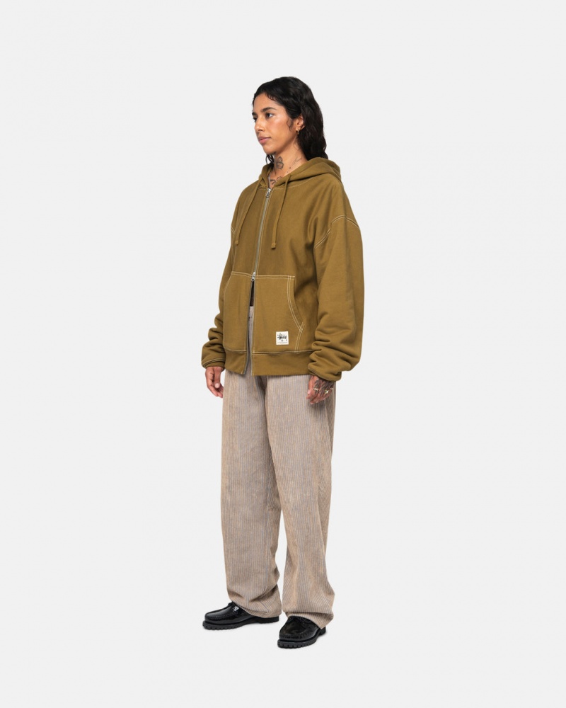 Stussy Double Face Label Zip Hoodie - Unisex Hoodies Verde Oliva | DMXVO53551