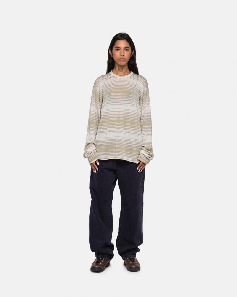 Stussy Horizontal Stripe Sueter - Unisex Sweaters Knits Beige | EMXHC62261