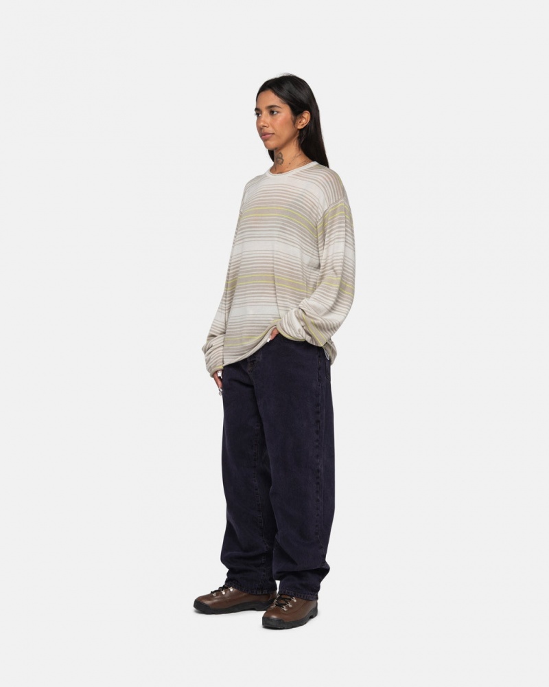 Stussy Horizontal Stripe Sueter - Unisex Sweaters Knits Beige | EMXHC62261