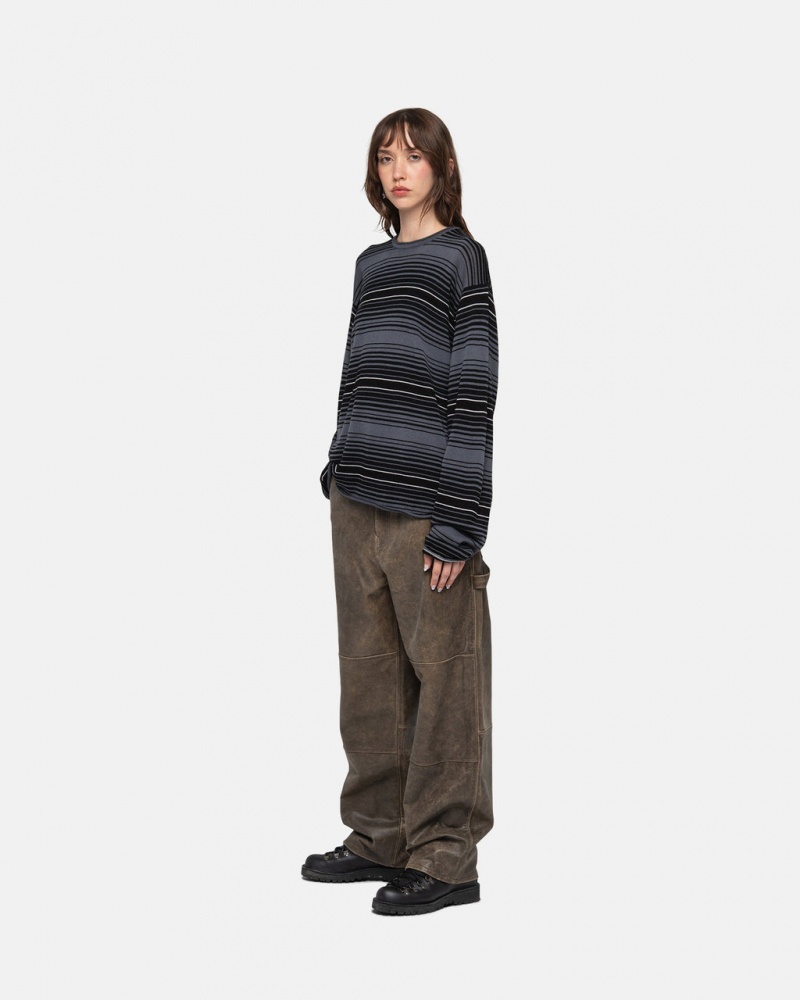 Stussy Horizontal Stripe Sueter - Unisex Sweaters Knits Grises | SMXVO25780