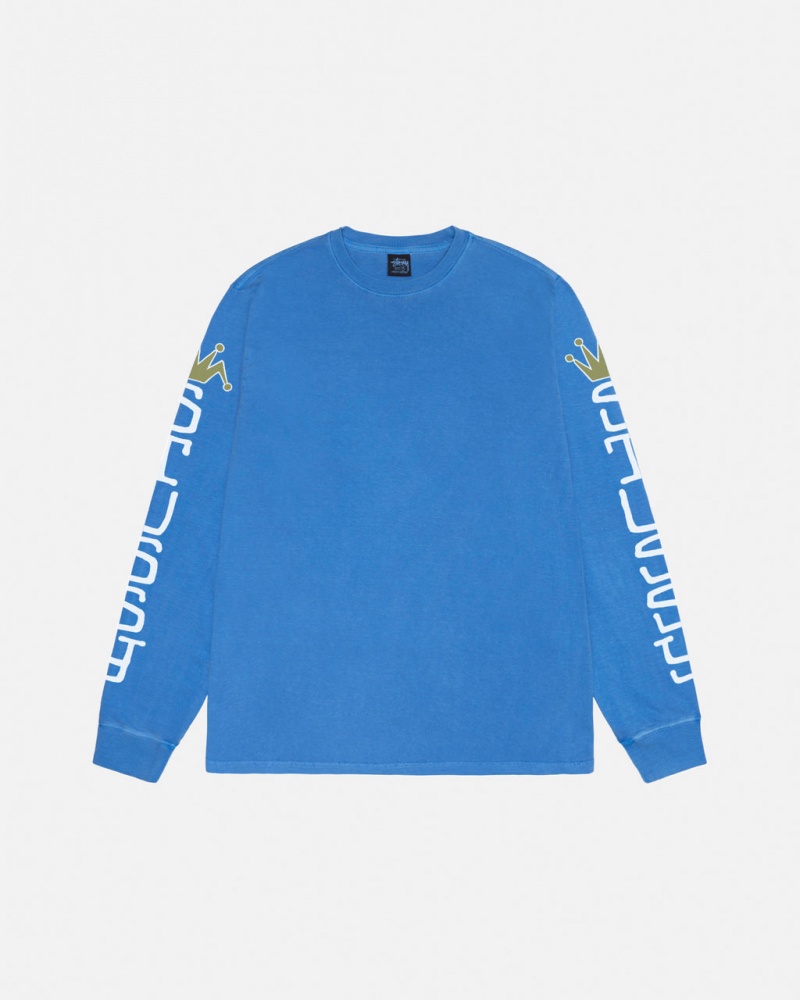 Stussy Jumbo LS Tee Pigment Dyed - Unisex Longsleeve Azules | MXEAH19601