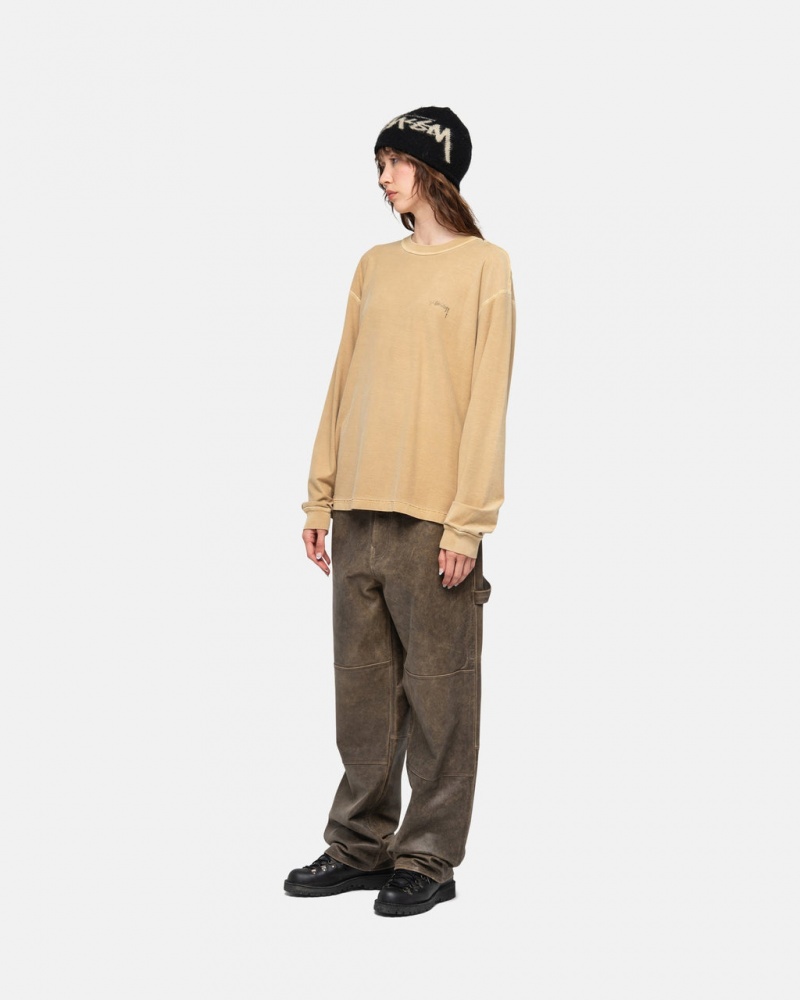 Stussy Lazy LS Tee - Unisex Longsleeve T-Shirts Dorados | MXIIZ36468