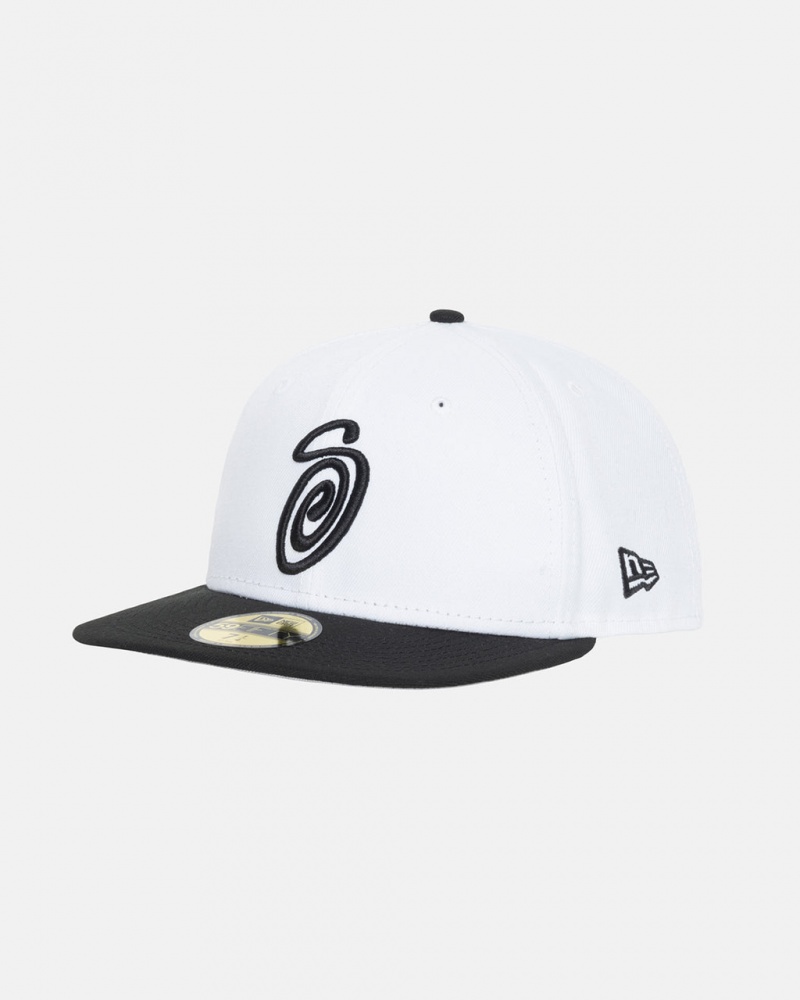 Stussy New Era 59Fifty Curly S - Unisex Blancos Negros | MXZPD72296