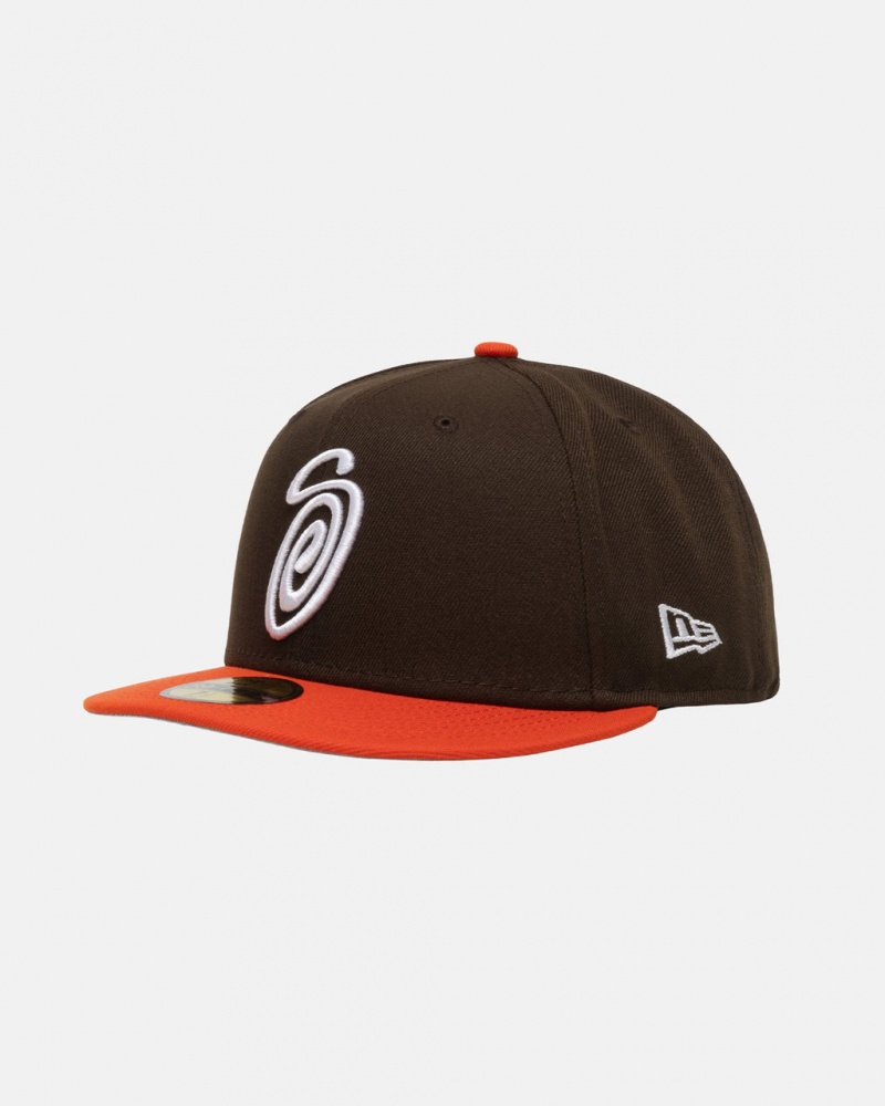 Stussy New Era 59Fifty Curly S - Unisex Marrom Naranjas | BMXSD91439