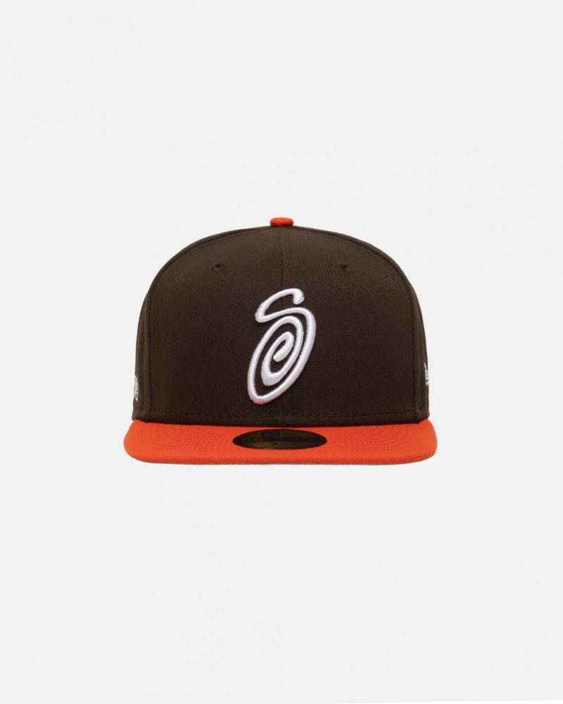 Stussy New Era 59Fifty Curly S - Unisex Marrom Naranjas | BMXSD91439