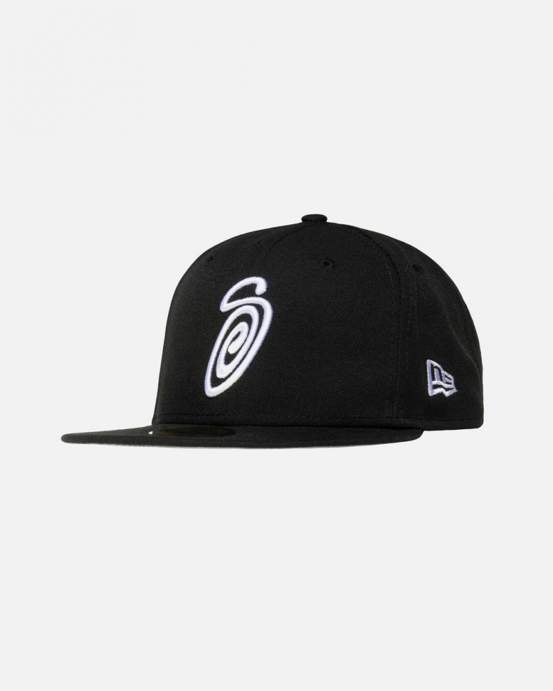 Stussy New Era 59Fifty Curly S - Unisex Negros | GMXUC55429