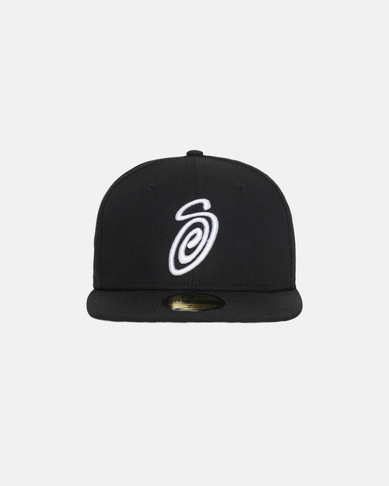 Stussy New Era 59Fifty Curly S - Unisex Negros | GMXUC55429