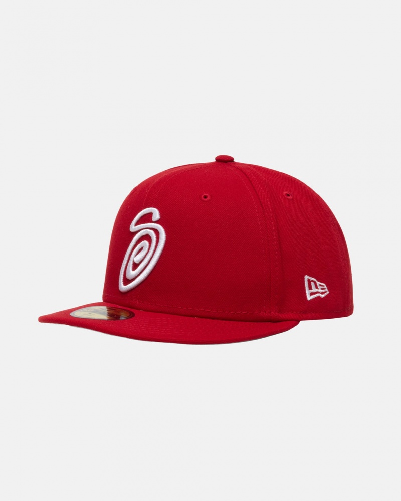 Stussy New Era 59Fifty Curly S - Unisex Rojos | MXEAH26708