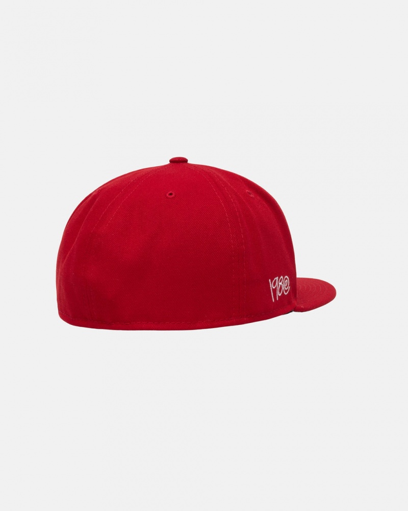 Stussy New Era 59Fifty Curly S - Unisex Rojos | MXEAH26708