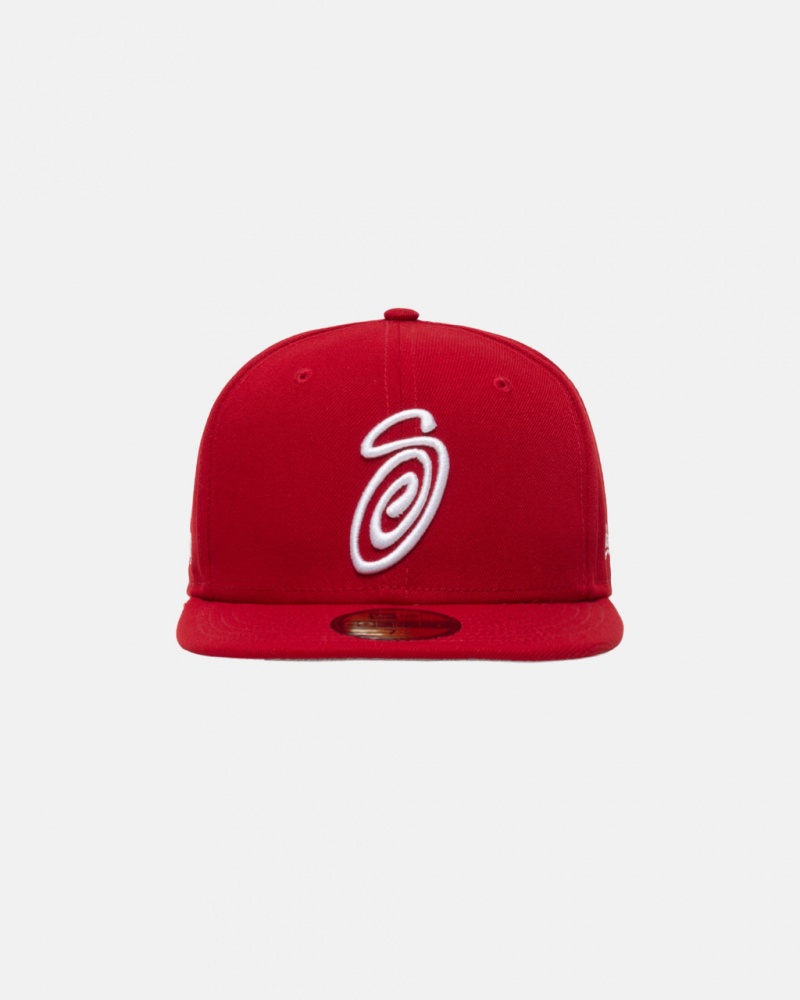 Stussy New Era 59Fifty Curly S - Unisex Rojos | MXEAH26708