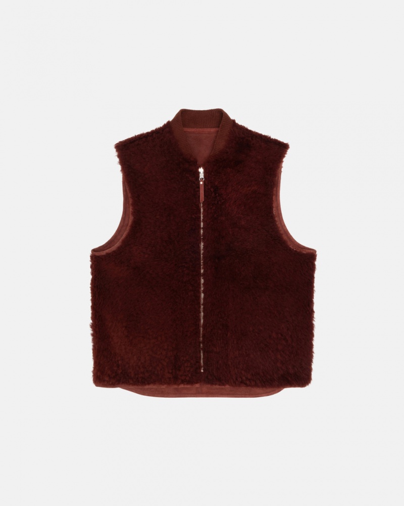 Stussy Reversible Shearling Workgear Vest - Unisex Jackets Vino | YMXGT33663