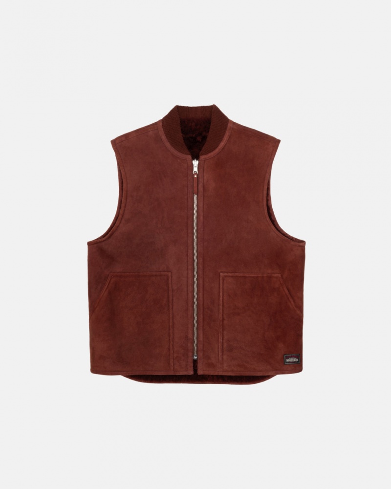 Stussy Reversible Shearling Workgear Vest - Unisex Jackets Vino | YMXGT33663