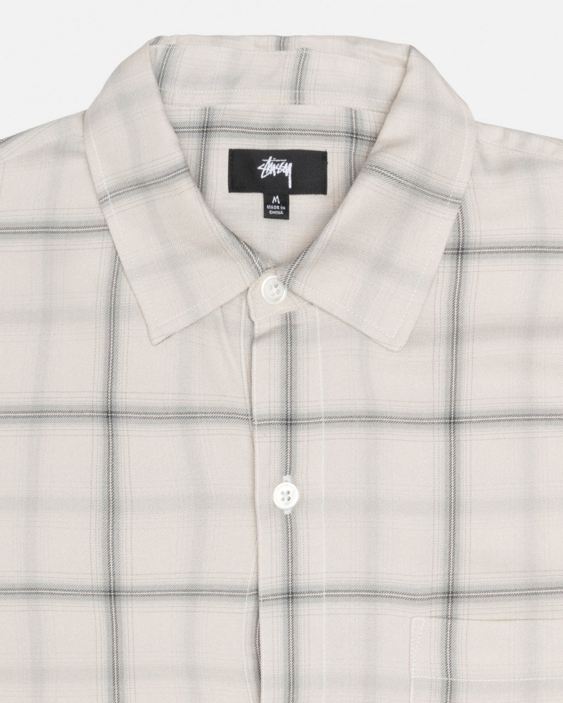 Stussy Shadow Plaid Rayon Shirt - Unisex Tops Beige | MXJBT53168